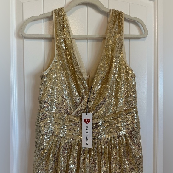NWT Kate Kasin gold sequin evening gown, zip back, fully lined, size 8 - Picture 2 of 11